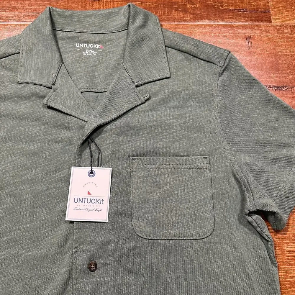 Untuckit Sapori Camp Collar Button Up Shirt Men M Green Cotton Peru Retro Resort